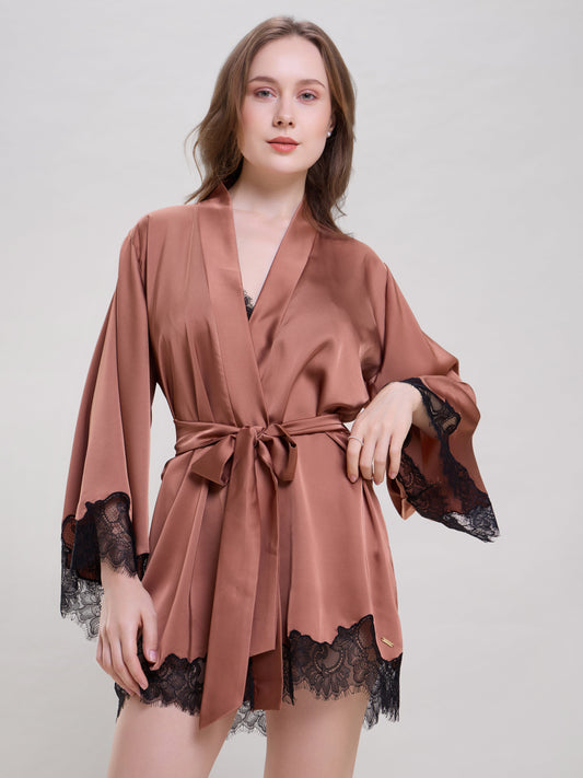 Bronze Robe With Lace Sleeves