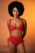 Red Ruched Bikini With High-Waist Bottoms
