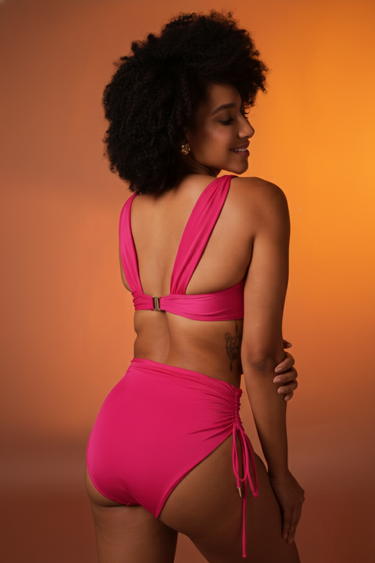 Wild Bloom Ruched Bikini With High-Waist Bottoms