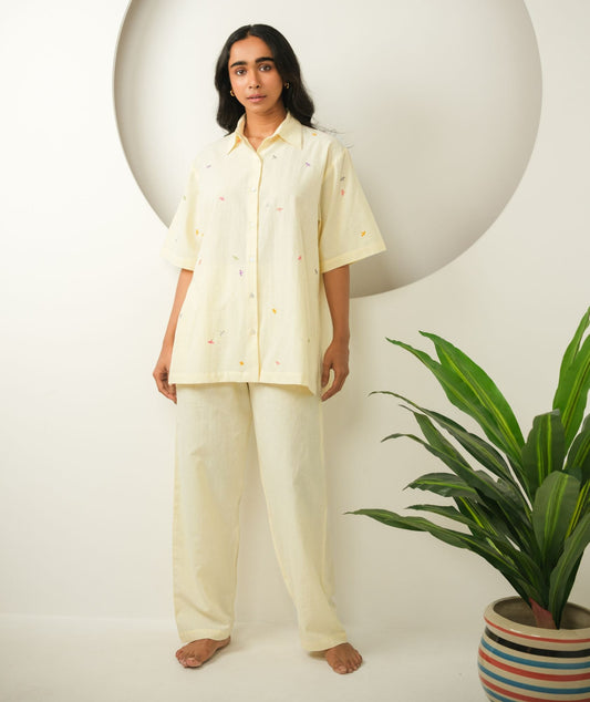 Butterfly Breeze - Butter Yellow Cotton Night Suit