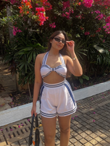 Nautica high waist bikini with shorts set, close-up of bikini top detail