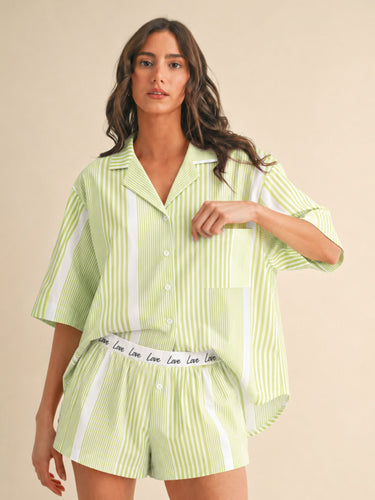Green Striped Cotton Shorts Nightsuit