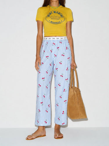 Cherry Striped Cotton Lounge Pants
