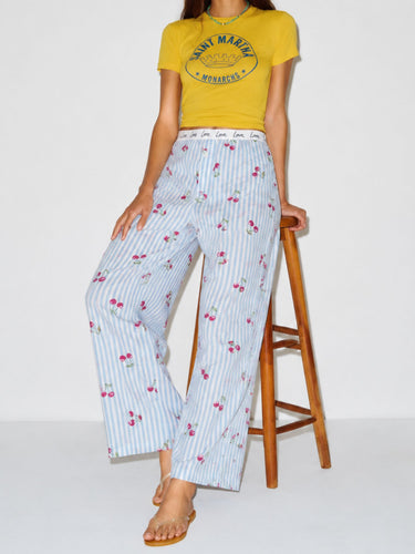 Cherry Striped Cotton Lounge Pants