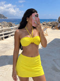 Yellow Halter Bikini Swim Skort Set