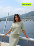 Pastel Green Knit Top and Skirt Set