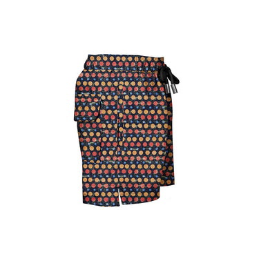 Printed, swim shorts with abstract pattern in black