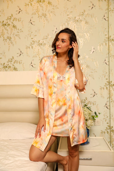 Floral Dream Satin Short Nightgown Set