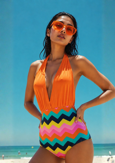 Sunset Wave Halter V-Cut Monokhini