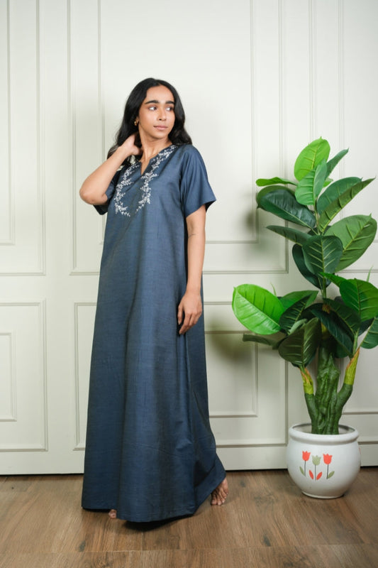 Midnight Ivy - Embroidered Cotton Nighty