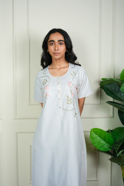 Ivory Bloom - Embroidered Cotton Nighty