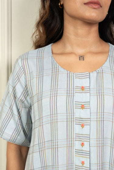 Morning Mist - Cotton Nighty Hand Embroidered Button Detail