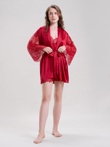 Red Robe With Cami Top & Shorts