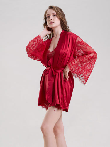 Red Robe With Cami Top & Shorts