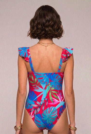 Red Tropical Ruffle Swimsuit