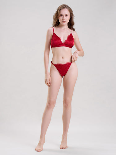 Red Satin Bralette & Thong Set