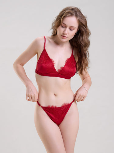 Red Satin Bralette & Thong Set