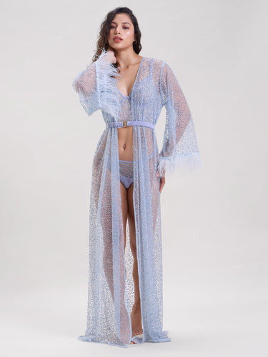 Elsa Embellished Sheer Robe With Belt