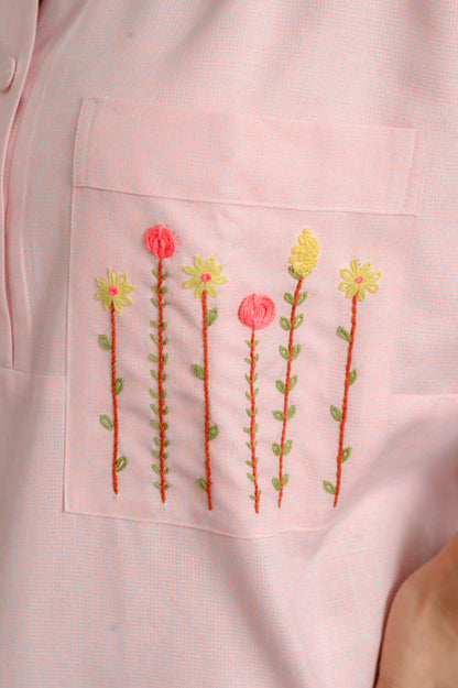 Blush Petal – Embroidered Pocket Cotton Nighty