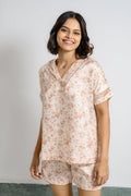 Beige Bloom Satin Lounge Set
