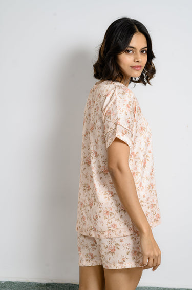 Beige Bloom Satin Lounge Set