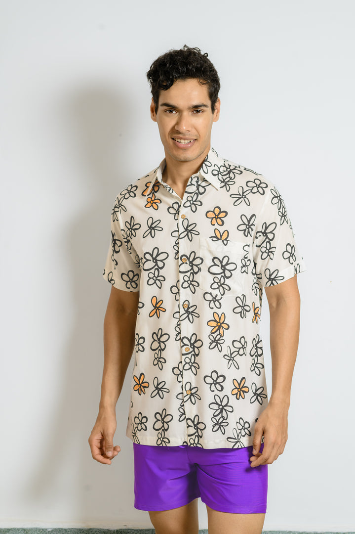 Dive into Beach Vibes with Our Men's Floral Print Beach Shirt