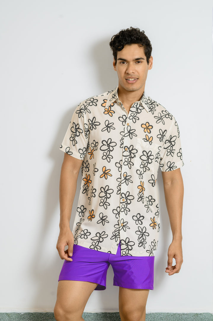 Dive into Beach Vibes with Our Men's Floral Print Beach Shirt