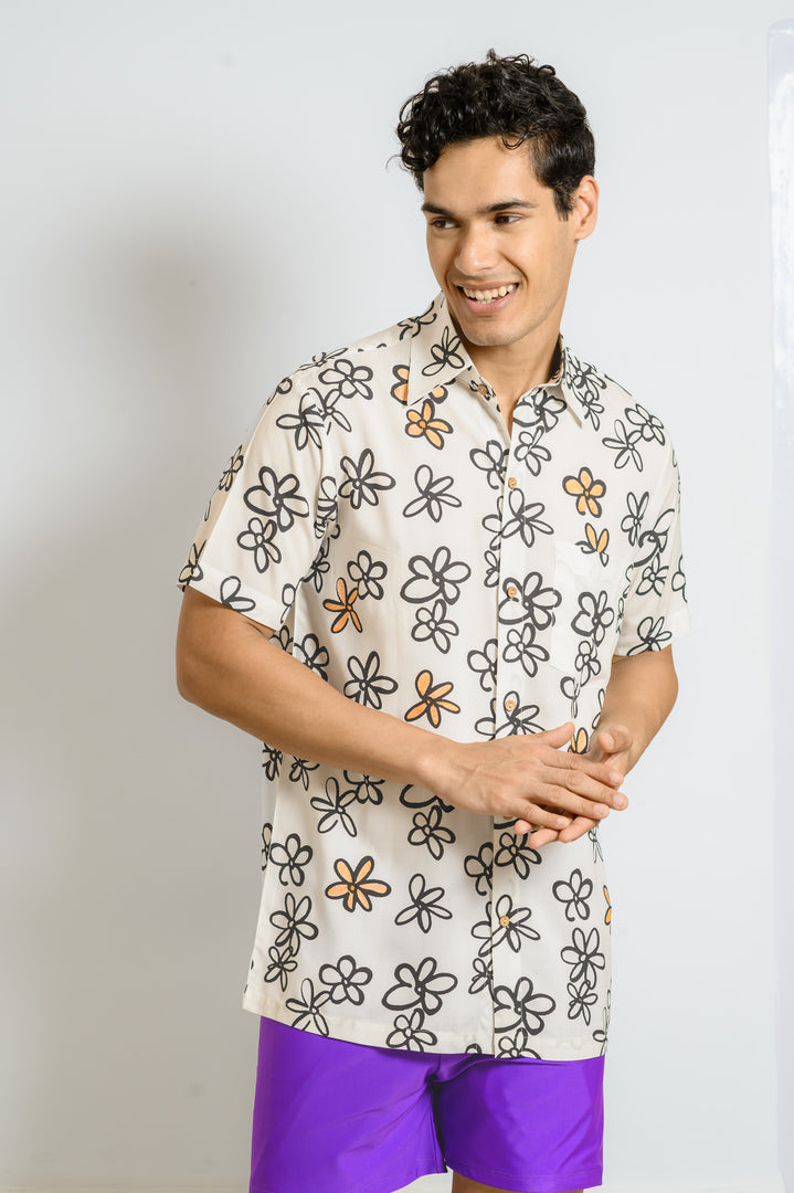 Dive into Beach Vibes with Our Men's Floral Print Beach Shirt