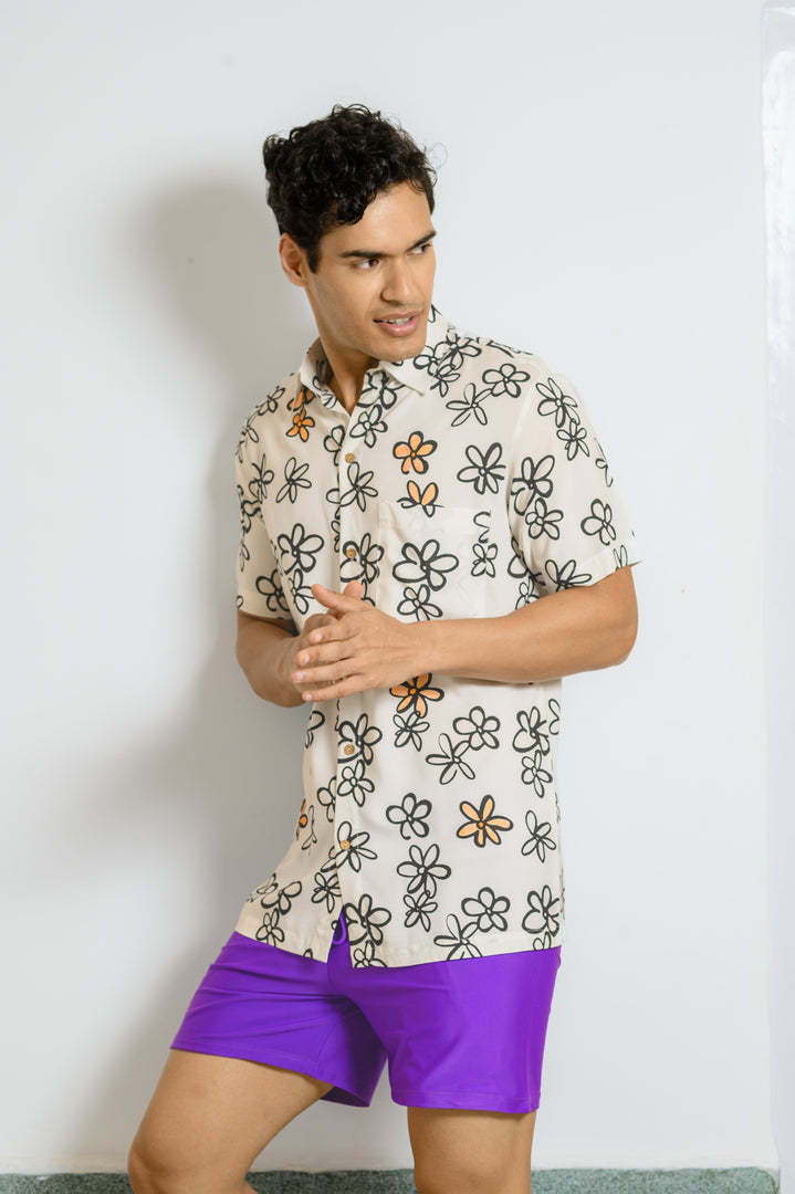 Dive into Beach Vibes with Our Men's Floral Print Beach Shirt