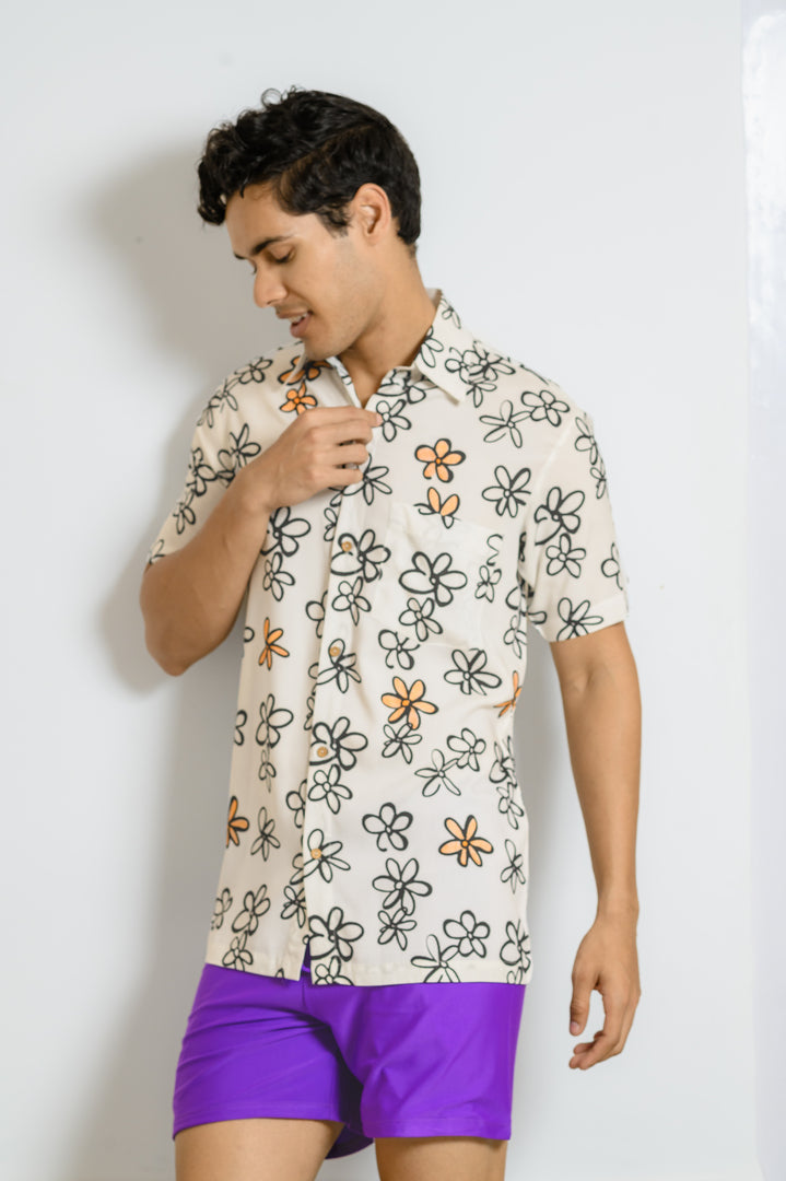 Dive into Beach Vibes with Our Men's Floral Print Beach Shirt