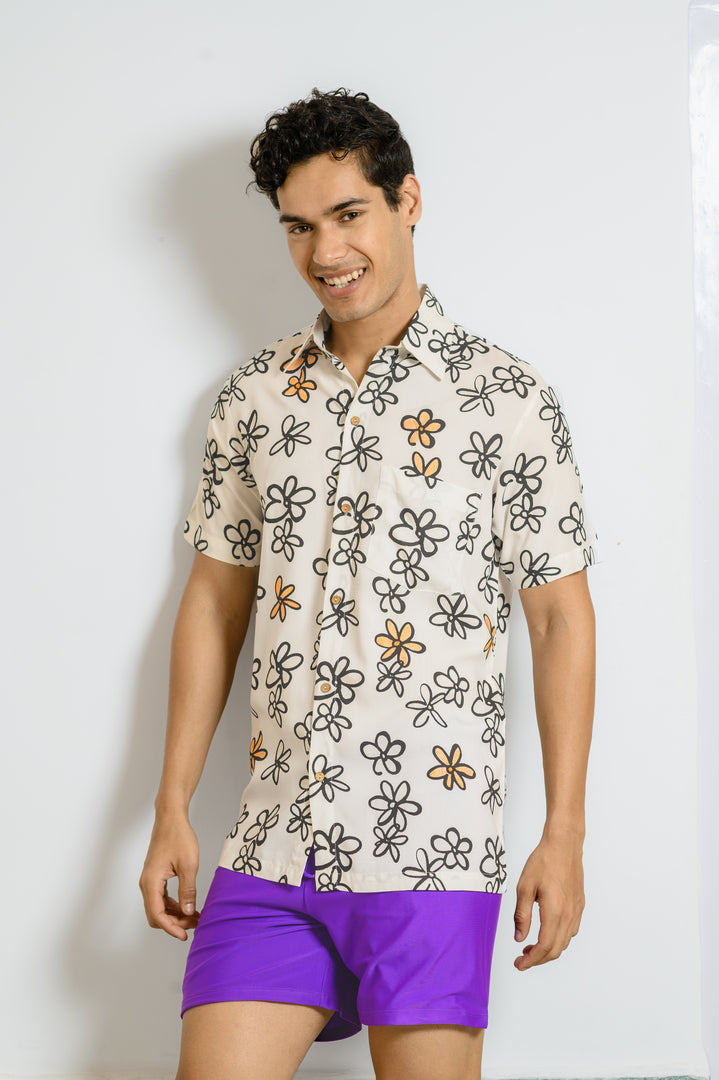 Dive into Beach Vibes with Our Men's Floral Print Beach Shirt