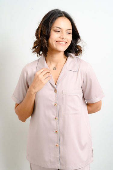 Blush Loop Button-Pajama Set