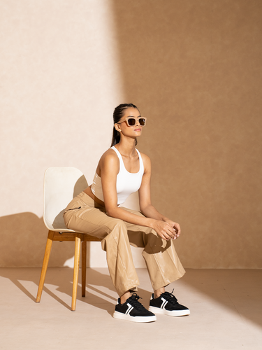 Shop-Leather Straight Fit Trousers Beige