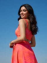 Sangria ruffle bikini swim skort set front view on model – women’s swimwear