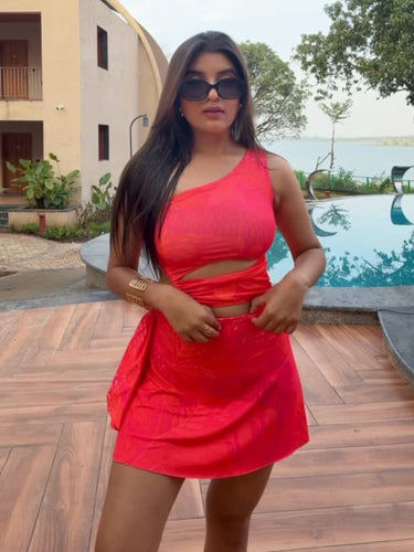 Sangria one shoulder cut-out swimdress in red floral print – women’s swimwear