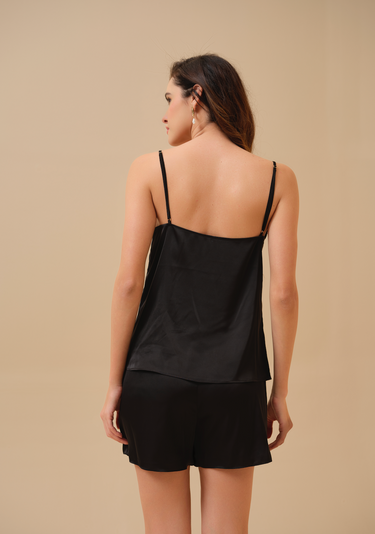 Sakura Black Hand Embellished Cami Top & Shorts set