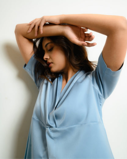 Satin Sky - Powder Blue Satin Pajama Set