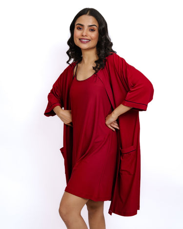 Crimson Comfort - Jersey Cotton Nightwear Set