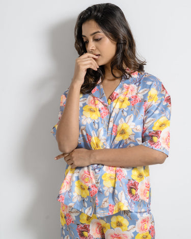 Bloom & Dream – Satin Pajama Set with Floral Print