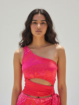 One shoulder swimdress with side cut-out and flared skirt – women’s swimwear