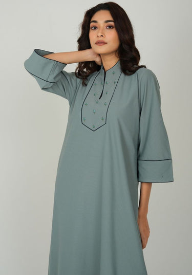 Sage Bloom – Embroidered Yoke Nighty