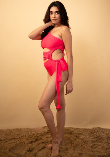 Raspberry – One-Shoulder Cutout Monokini