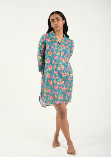 Tropical Bloom-Printed Sleep Shirt
