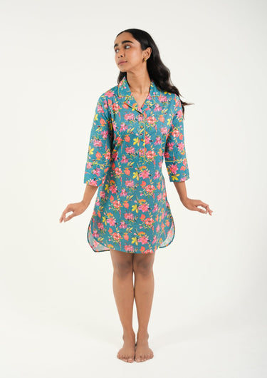 Tropical Bloom-Printed Sleep Shirt
