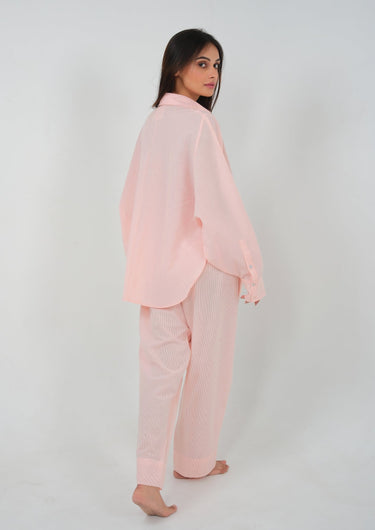 Peachy-Embroidered Patch Night Suit