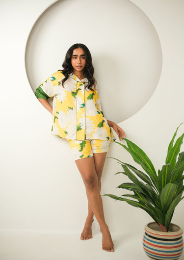 Sunny Bloom Satin Printed Shorts Set
