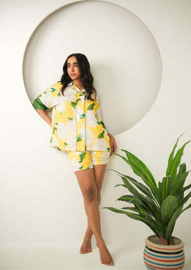 Sunny Bloom Satin Printed Shorts Set