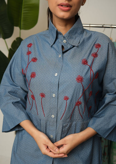 Denim Blue-Embroidered Co-ord Set
