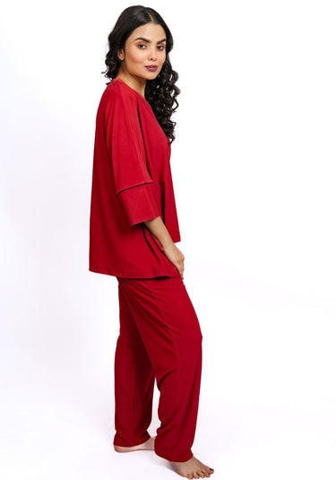 Crimson Ease – 3-Piece PU Hosiery Lounge Set