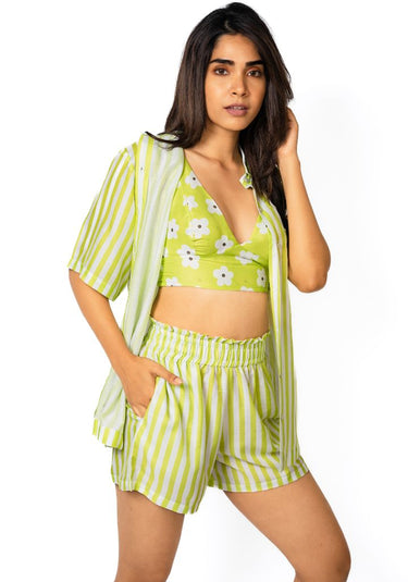 Green Striped Muslin – 3-Piece Beachwear Set